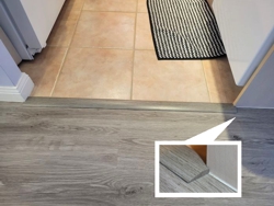 Kitchen transition strip with inset of one end.