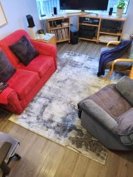New area rug added to the living room.